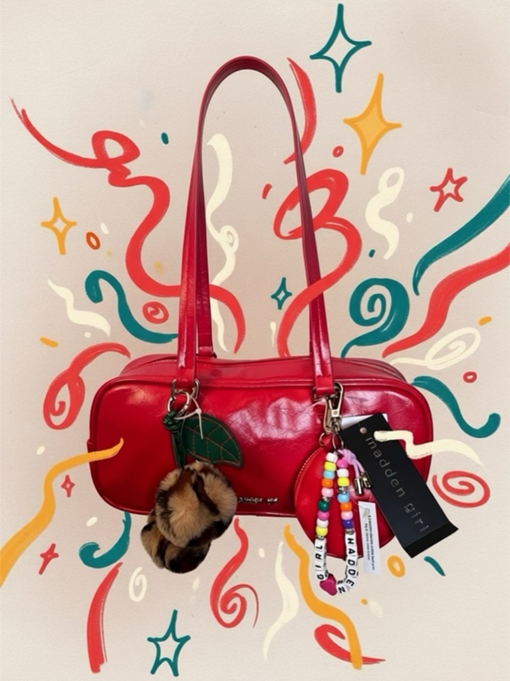 ❤️Price Drop❤️Madden Girl Red Shoulder Bag with Charm Accents - Picture 2 of 12